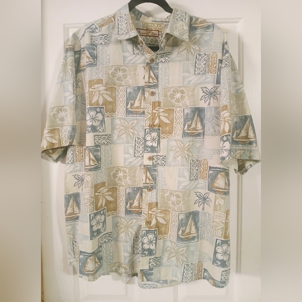 Vntg Paradise Blue Shirt Sleeve Button-down Men's Hawaiian Shirt Size XL